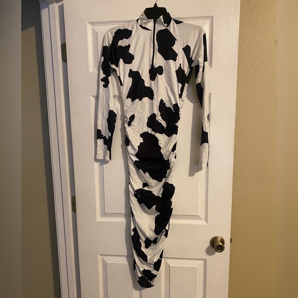 Black and white cow print dress